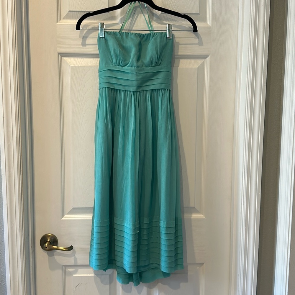 J Crew silk strapless dress. Teal